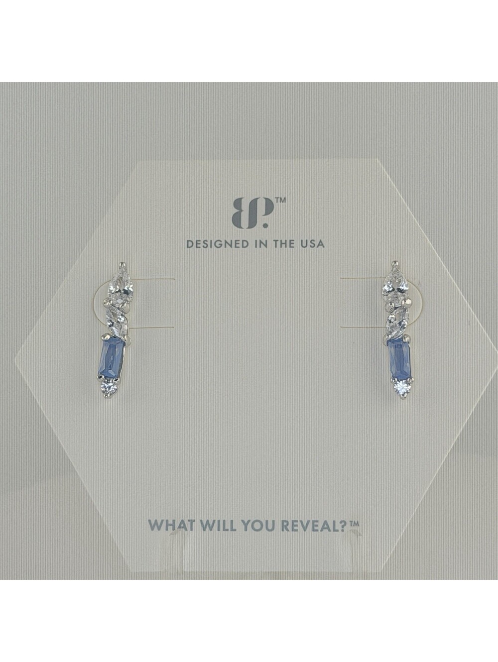 Bomb Party Earrings RBP5920 "She Says Yes" Blue Sapphire on Rhodium RETRO